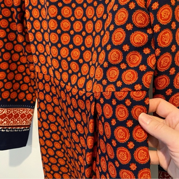 Anonyme Size 6 Mediterranean Moroccan Print Orange and Navy Sheath Dress - Picture 7 of 17